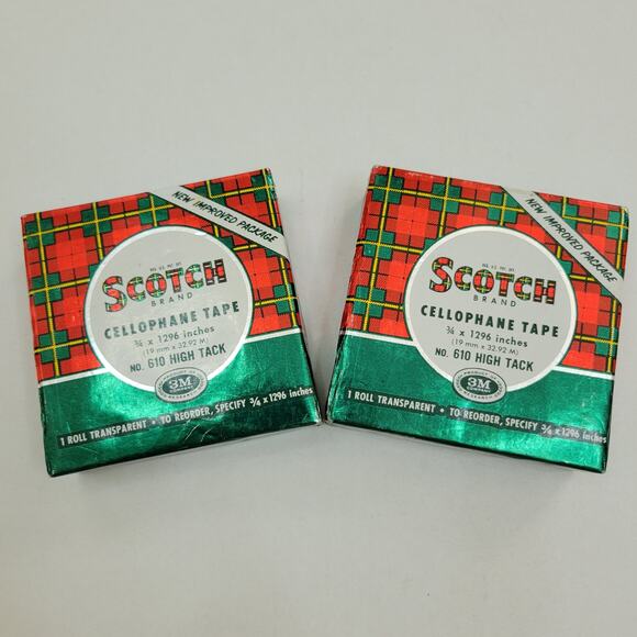 2 VTG 3M Scotch Brand Cellophane Tape Sealed Box No. 610 High Tack 3/4x1296 Set - Picture 1 of 4
